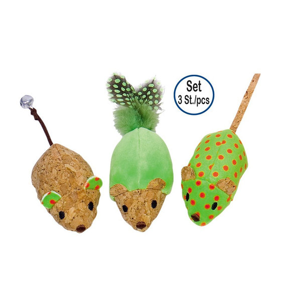 Plyšové myšky s catnipom zelené 12cm, Set 3ks.