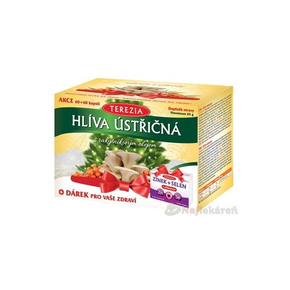 TEREZIA HLIVA USTRICOVITÁ S RAKYTNÍKOVÝM OLEJOM 2x60 ks + darček Zinok+selén s echinaceou cps 30