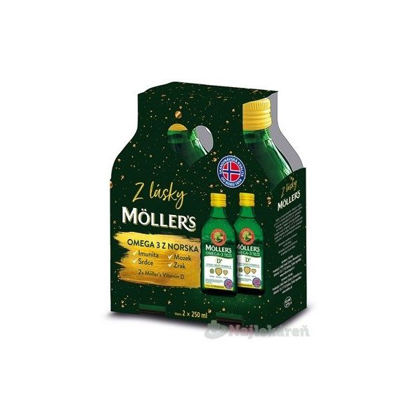 MOLLER´S Omega 3 RYBÍ OLEJ + vitamín D, citrónová príchuť 2x250 ml