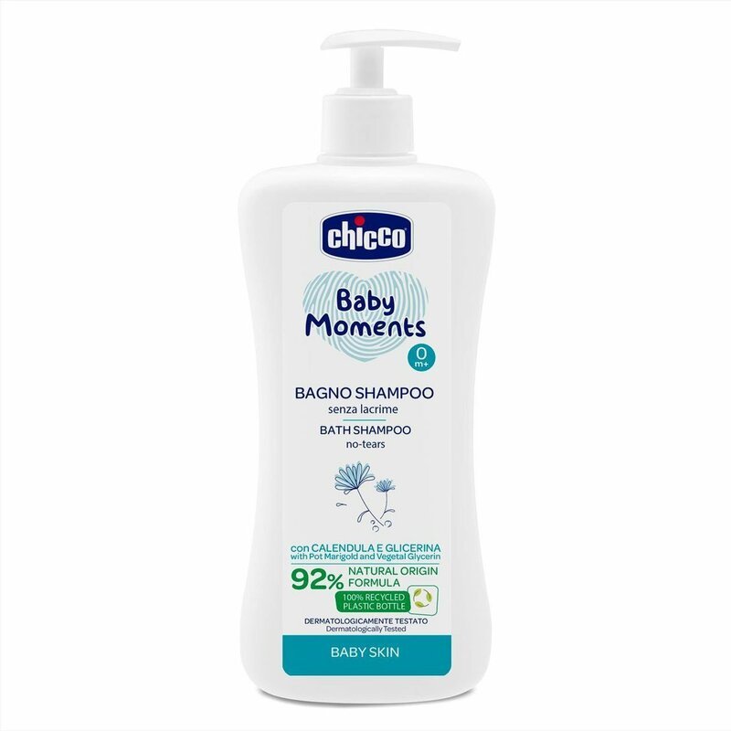 E-shop CHICCO Šampón na vlasy a telo s dávkovačom Baby Moments 92 % prírodných zložiek 500 ml
