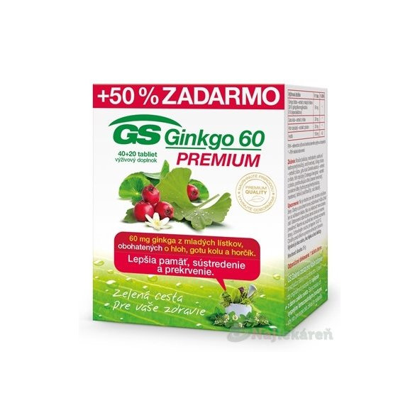 GS Ginkgo 60 PREMIUM výživový doplnok, 60ks