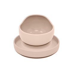 PETITE&MARS Set jedálenský silikónový TAKE&MATCH 2 ks tanier + miska Desert Sand 6m+