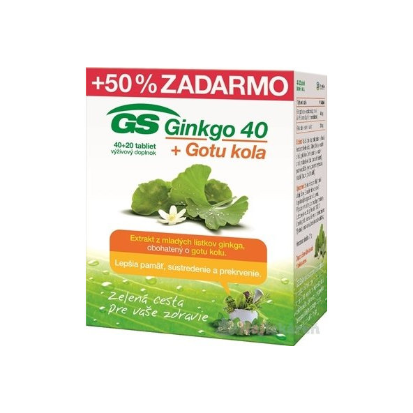 GS Ginkgo 40 + Gotu kola výživový doplnok, 60ks