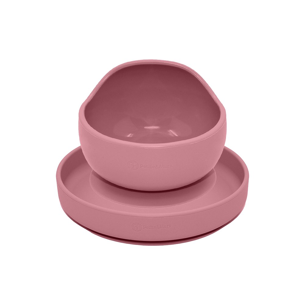 E-shop PETITE&MARS Set jedálenský silikónový TAKE&MATCH 2 ks tanier + miska Dusty Pink 6m+