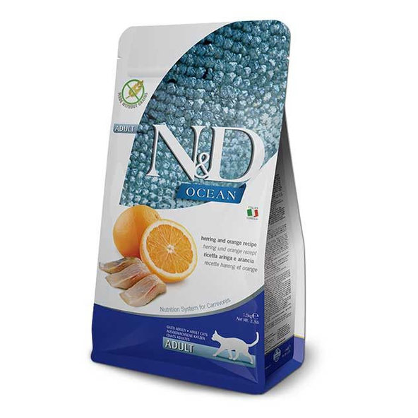 Farmina N&D cat OCEAN (GF) adult, herring & orange granule pre mačky 1,5kg