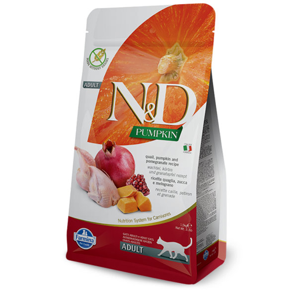 Farmina N&D cat PUMPKIN (GF) adult, neutered, quail & pomegranate granule pre mačky 1,5kg