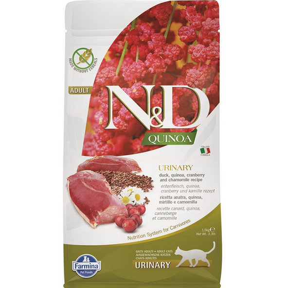 Farmina N&D cat QUINOA (GF) adult, urinary, duck & coconut granule pre mačky 1,5kg