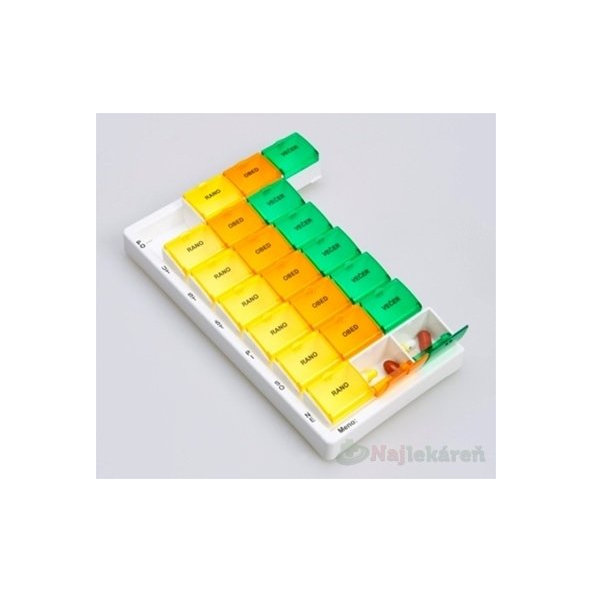 Obzor Týždenný dávkovač liekov 1ks - žltá, oranžová, zelená