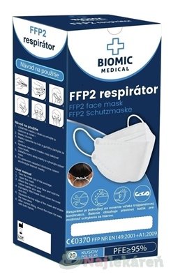 E-shop BIOMIC Respirátor FFP2, 3-panelový, biely, 20ks
