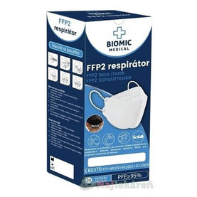 BIOMIC Respirátor FFP2, 3-panelový, biely, 20ks