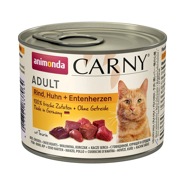 Animonda CARNY® cat Adult hovädzie, kura a kačacie srdiečka konzervy pre mačky 6x200g
