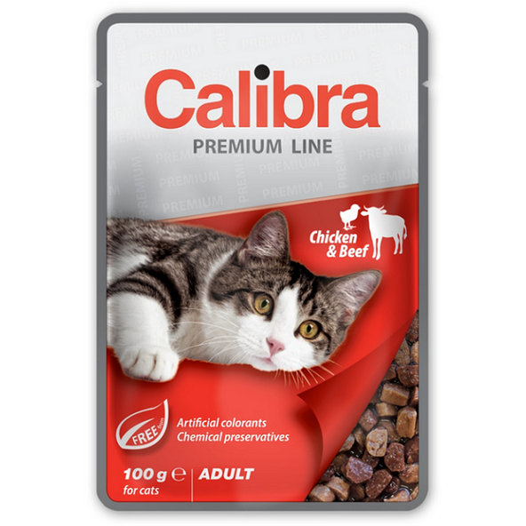 Calibra KAPSIČKA Premium cat Adult Kura & hovädzie v omáčke 24x100g