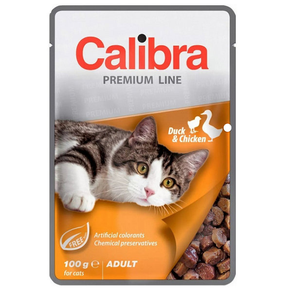 Calibra KAPSIČKA Premium cat Adult Kačka & kura v omáčke 24x100g