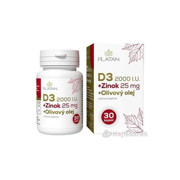 PLATAN D3 2000 I.U.+ Zinok 25mg + Olivový olej