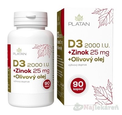 E-shop PLATAN D3 2000 I.U.+ Zinok 25mg + Olivový olej