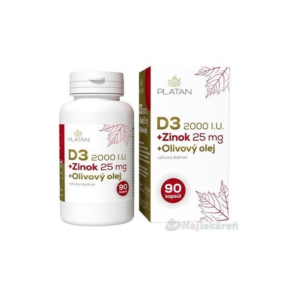 PLATAN D3 2000 I.U.+ Zinok 25mg + Olivový olej
