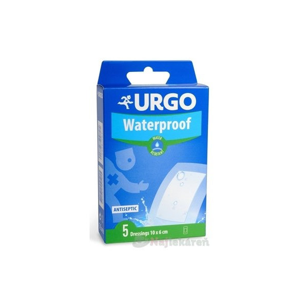URGO Waterproof náplasť antiseptická, vodeodolná, priehľadná, (10x6cm) 5ks