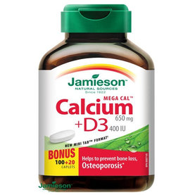 Jamieson Mega Cal Vápnik 650 mg + Vitamínom D3 400 IU zdravé kosti 120 tabliet