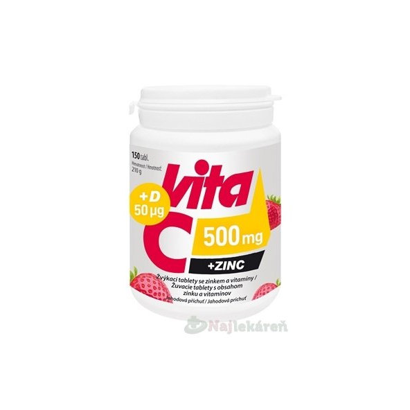 Vitabalans Vita C 500 mg + Zinok + D 50 µg, 150 žuvacích tbl.