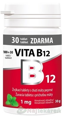 E-shop Vitabalans VITA B12 1 mg žuvacie tablety s príchuťou mäty 100+30 zdarma