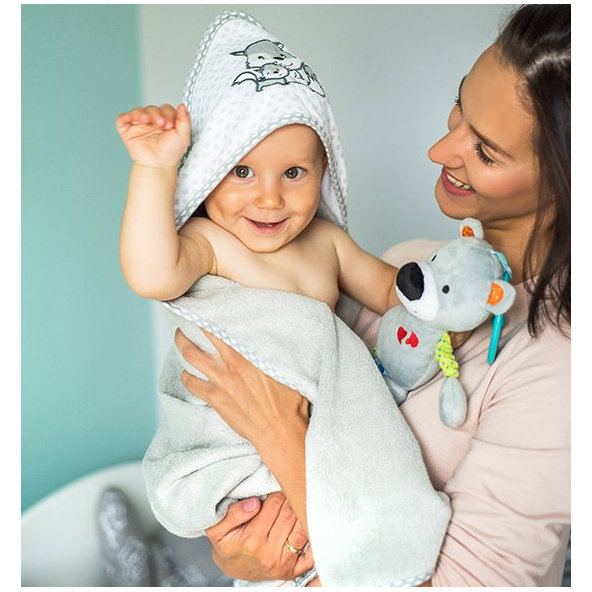 BABYONO Osuška s kapucňou Bamboo 100 x 100 cm - šedá