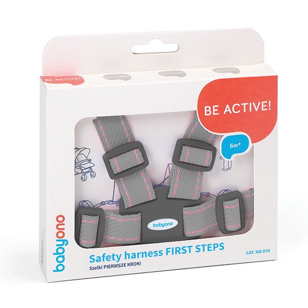 BABYONO Popruhy na dieťa - šedo-ružové 6 m+