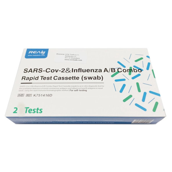 RealyTech kombinovaný rýchlotest SARS-Cov-2 a chrípka A/B, 2 Testy