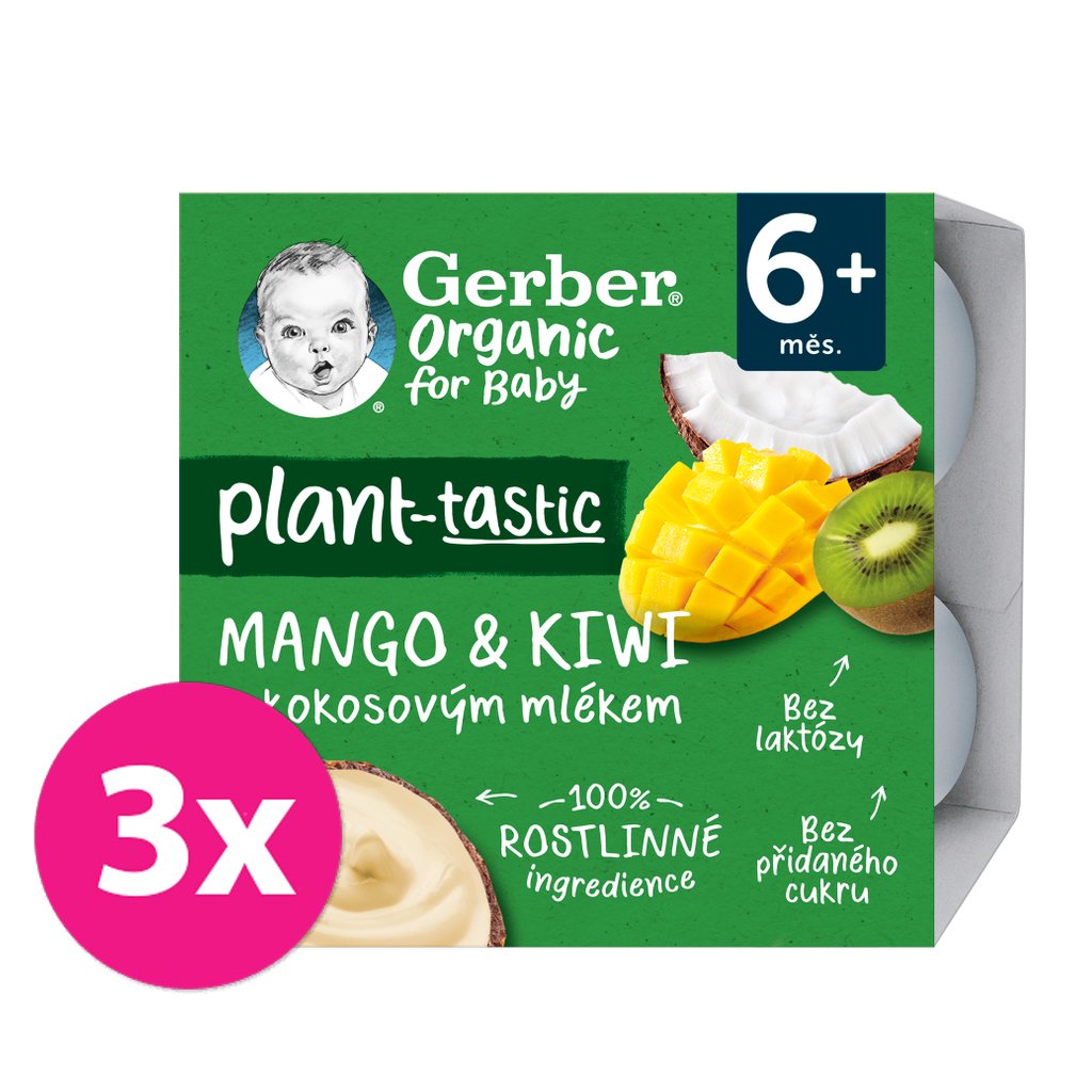 E-shop 3x GERBER Organic 100% Dezert rastlinný mango a kiwi s kokosovým mliekom 4 x 90 g​