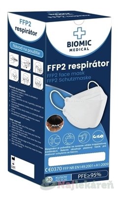 E-shop BIOMIC Respirátor FFP2, 3-panelový, čierny, 20ks