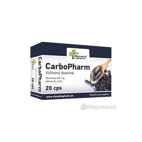 Slovakiapharm CarboPharm - aktívne uhlie, 20 cps