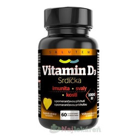 Vitamín D3 Srdiečka 1000 IU, cmúľacie tbl, 60 ks