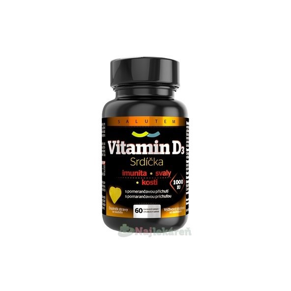 Vitamín D3 Srdiečka 1000 IU, cmúľacie tbl, 60 ks
