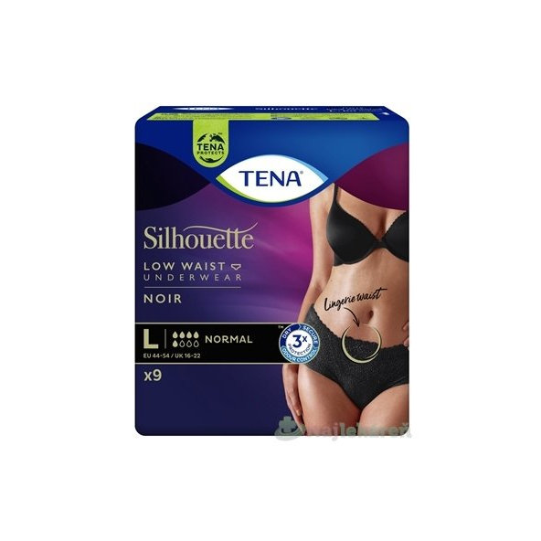 TENA Silhouette Normal Noir (veľ.L), dámske čierne nohavičky, 9ks