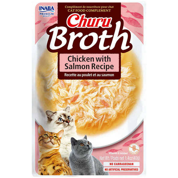 Maškrta Inaba PS Ciao Broth cat Kura s lososom pre mačky 12ks 480g