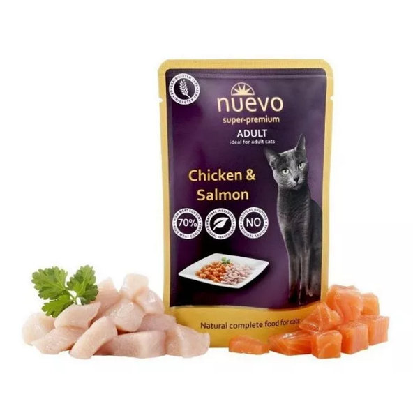 NUEVO cat Adult Chicken & Salmon kapsičky pre mačky 16x85g