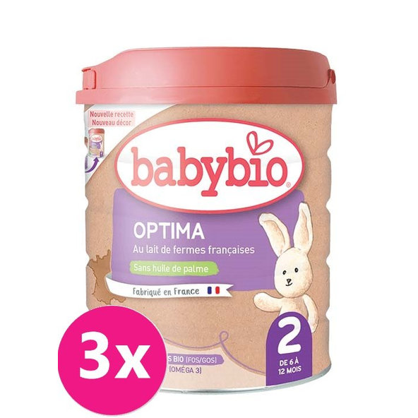 BABYBIO OPTIMA 2 dojčenské bio mlieko (6-12m) 3x800 g