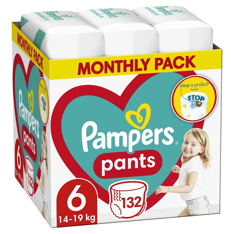 E-shop PAMPERS Pants 6 Active Baby Dry 132 ks (15+ kg) MESAČNÁ ZÁSOBA - plienkové nohavičky