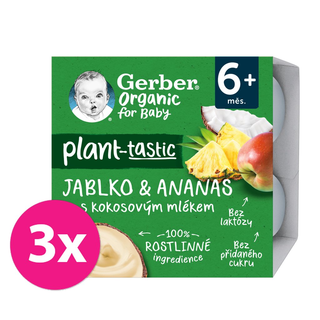 E-shop 3x GERBER Organic 100% Dezert rastlinný jablko a ananás s kokosovým mliekom 4 x 90 g​