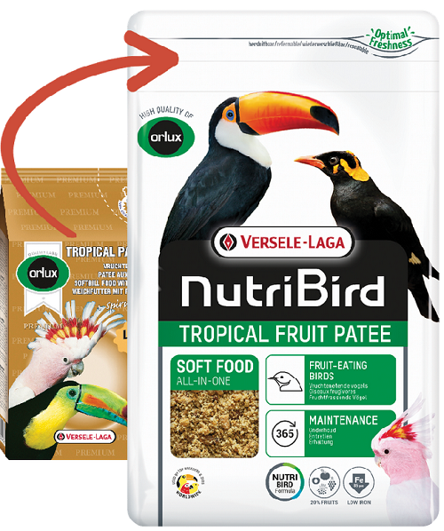 E-shop Versele Laga Orlux NutriBird Tropical Patee Premium - kompletná kŕmna zmes pre ovocnomilné druhy 1kg