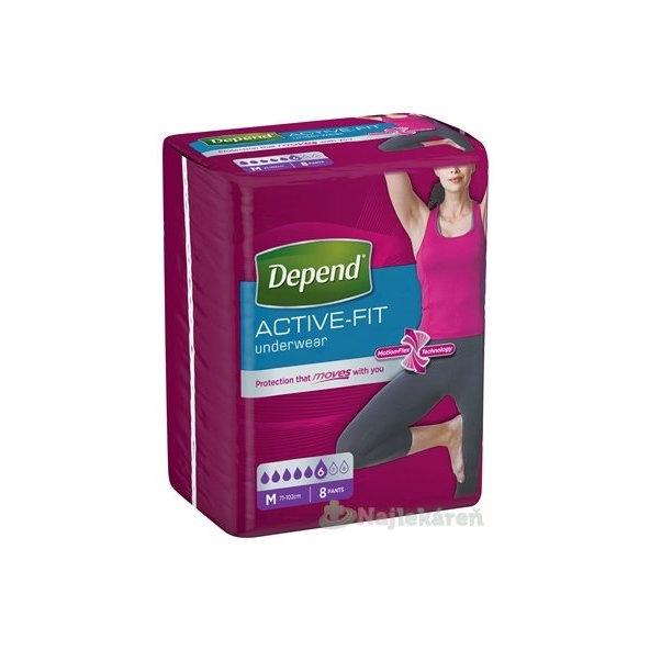 DEPEND ACTIVE-FIT M pre ženy inkontinenčné nohavičky, veľkosť M (71-102cm) 8ks