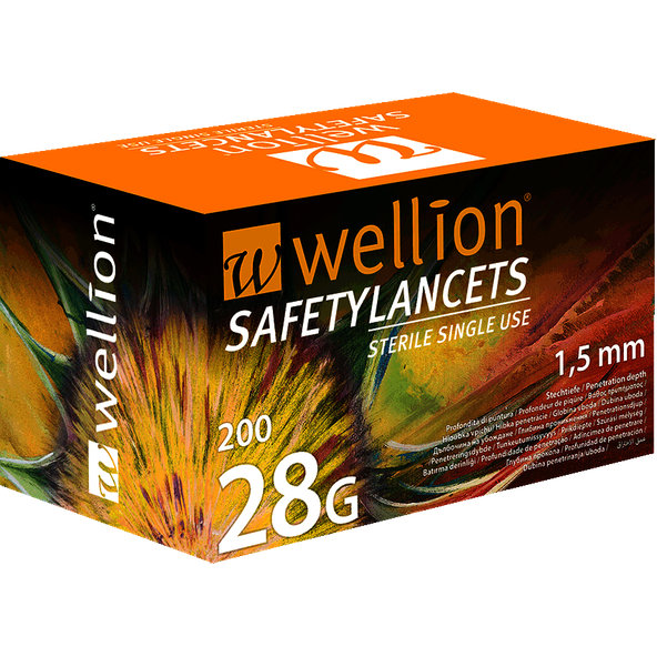 Wellion SAFETYLANCETS 25G - LANCETA bezpečnostná sterilná, jednorazová 200ks