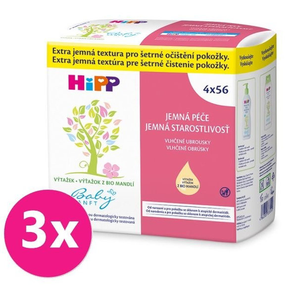 3x HiPP Babysanft Čistící vlhčené ubrousky (4x 56 ks)