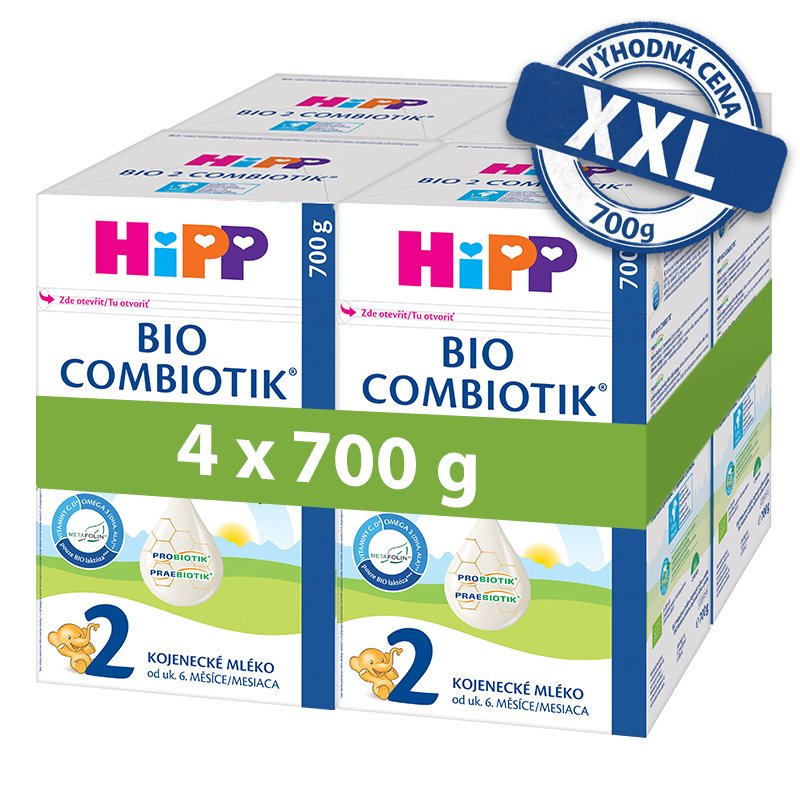 E-shop 4x HiPP 2 BIO Combiotik pokračovacia mliečna dojčenská výživa , od uk. 6. mesiace, 700 g