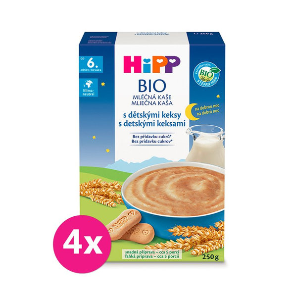 4x HiPP BIO Kaša mliečna na dobrú noc s detskými keksami od 6. mesiaca, 250 g