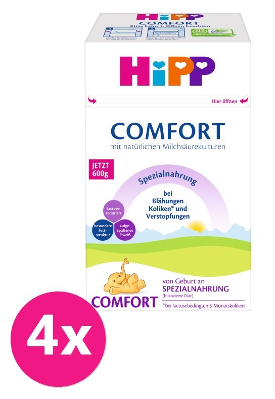 E-shop 4x HiPP Comfort Špeciálna dojčenská výživa od narodenia, 600 g