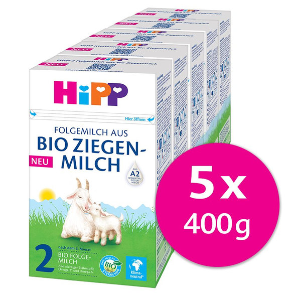 5x HiPP 2 BIO Kozie mlieko od ukončeného 6. mesiaca 400 g