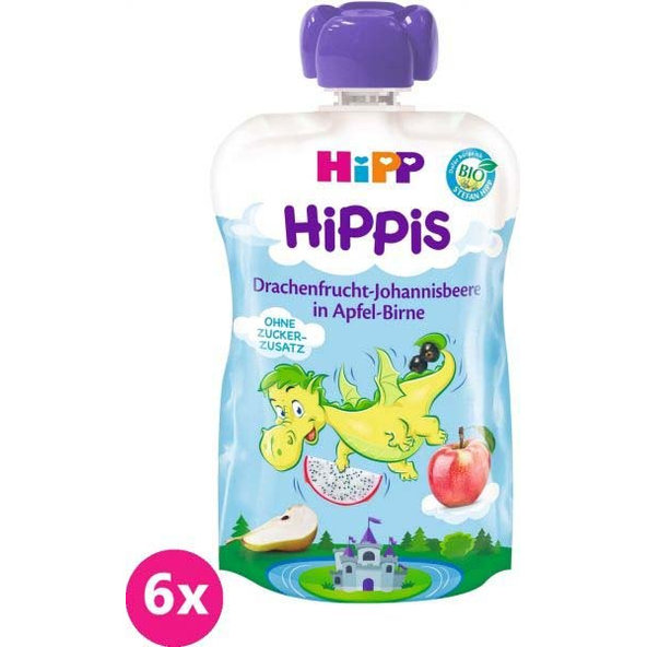 6x HiPP BIO HiPPiS Jablko-Hruška-Dračie ovocie-Čierne ríbezle (12m+) 100 g