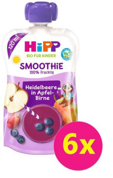 E-shop 6x HiPP BIO Smoothie Jablko-Hruška-Borůvky, 100 g – ovocný příkrm