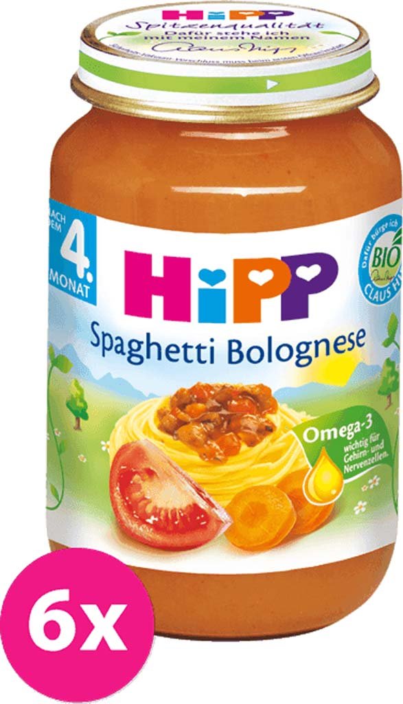 6x HiPP BIO špagety v boloňské omáčce (190 g) - maso-zeleninový příkrm