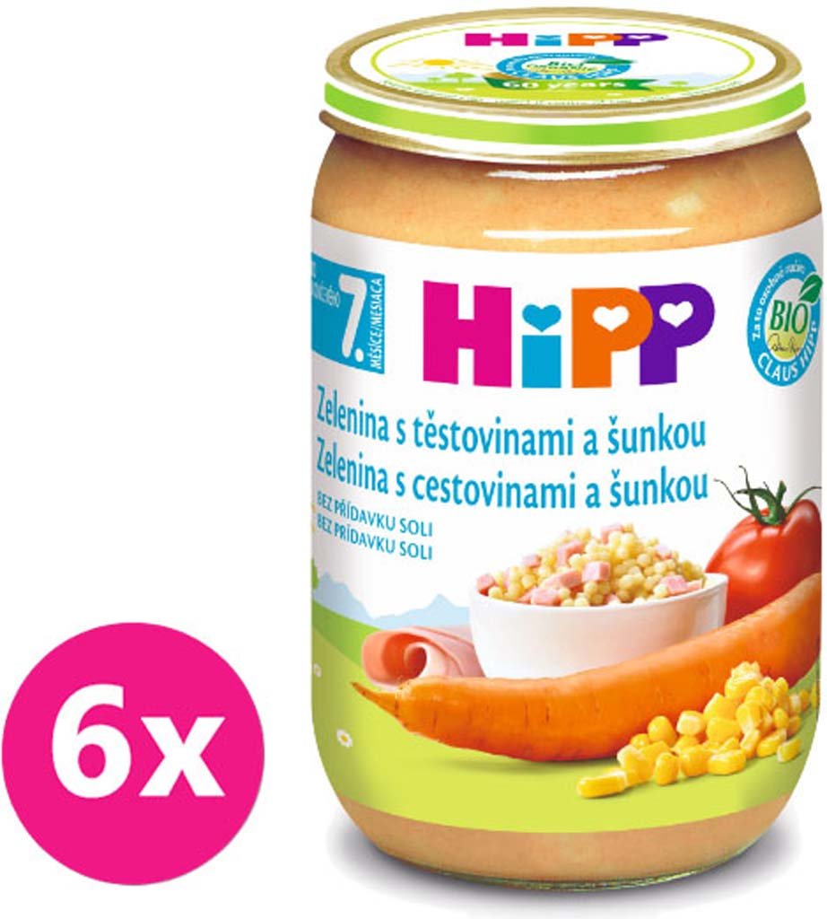 E-shop 6x HiPP BIO zelenina s těstovinami a šunkou (220 g) - maso-zeleninový příkrm